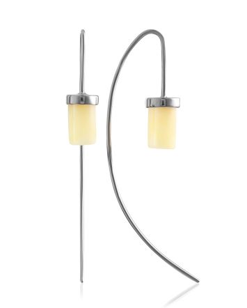 Designer Threader Earrings With Milky Colored Amber, image 