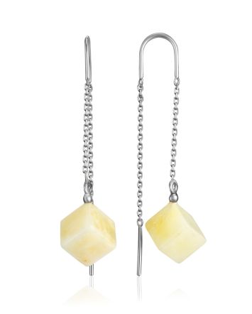 Stylish Threader Earrings With Milky Amber, image 