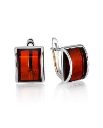 Fabulous Geometric Design Natural Amber Earrings, image 