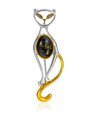 Cute Amber Cat Brooch, image 