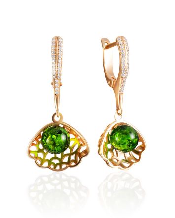 Iridescent Shell Motif Earrings With Amber And Crystls, image 