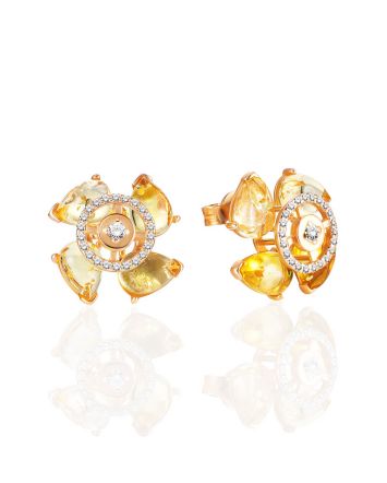 Classy Amber Studs With Crystals, image 