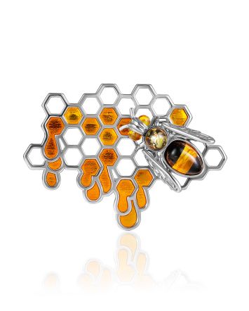 Honeycomb Motif Amber Brooch, image 