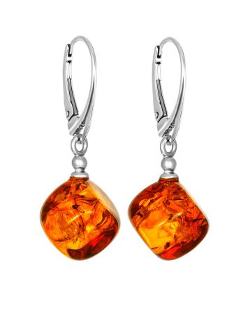 Stylish Silver Earrings With Amber Cubes, image 