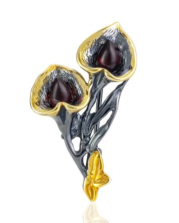 Amber Calla Lily Brooch With Gilding, image 