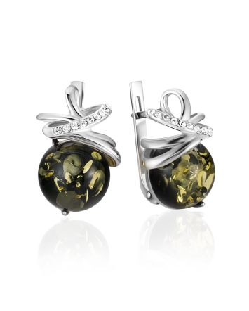 Chic Green Amber Earrings, image 
