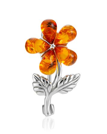 Exquisite Amber Flower Brooch, image 