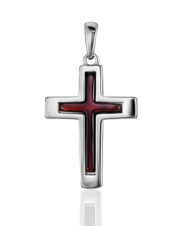 Minimalist Cross Pendant With Amber, image 