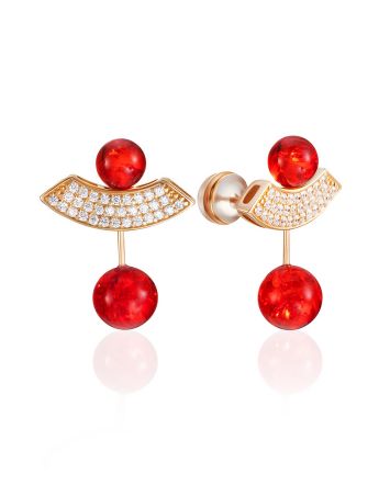 Designer Stud Earrings With Amber And Crystals, image 