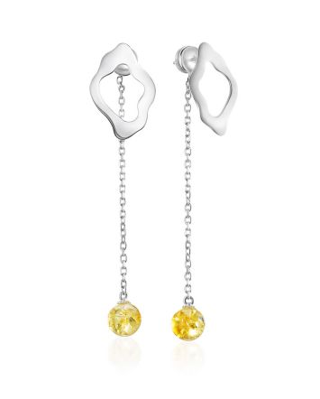 Ultra Feminine Earrings With Chains And Amber Beads, image 
