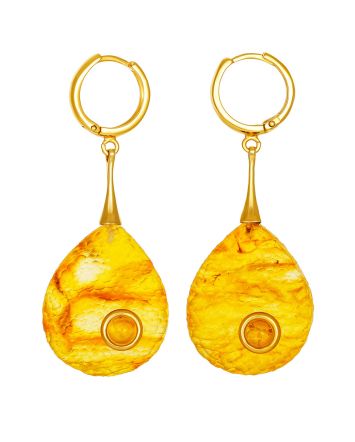 Textured Amber Drop Earrings, image 