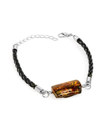 Designer Unisex Bracelet With Natural Amber Centerstone, image 