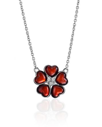 Chain Necklace With Amber Flower Pendant, image 