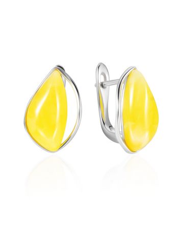 Voluminous Yellow Amber Earrings, image 