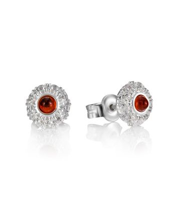 Shimmering Stud Earrings With Amber And Crystals, image 