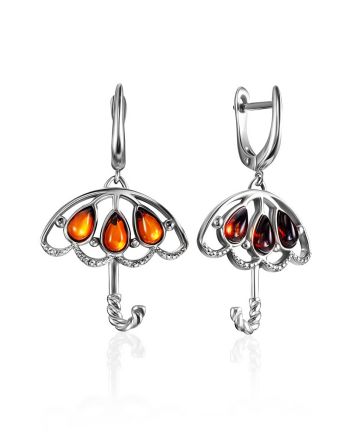 Umbrella Design Earrings With Amber, image 