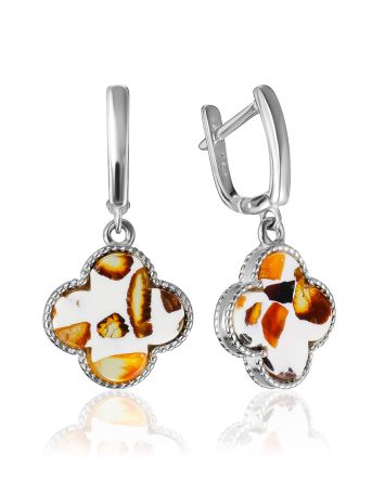 Clover Motif Mosaic Amber Earrings, image 