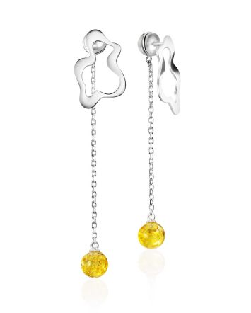 Chic Chain Earrings With Honey Amber Beads, image 