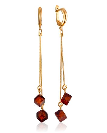 Gilded Chain Earrings With Natural Amber, image 
