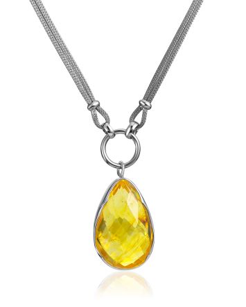 Gorgeous Necklace With Amber Drop Shaped Pendant, image 