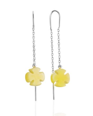 Stylish Threader Earrings With Four Petal Amber, image 
