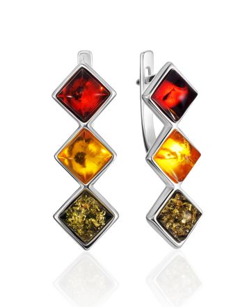 Geometric Design Earrings With Mix Color Amber, image 