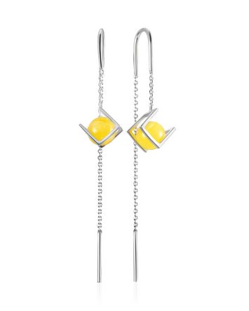 Ultra Lightweight Chain Earrings With Honey Amber, image 