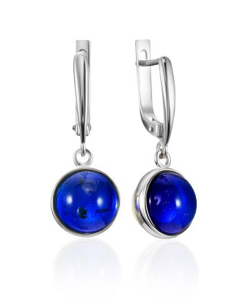Extraordinary Dangle Earrings With Bright Blue Amber, image 