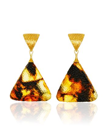 Triangle Earrings With Textured Amber, image 