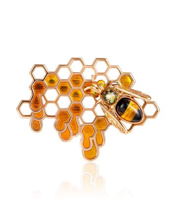 Designer Honeycomb Motif Amber Brooch, image 