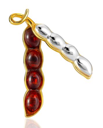 Glossy Amber Pea Pod Brooch, image 