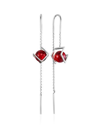 Stunning Chain Earrings With Natural Amber, image 