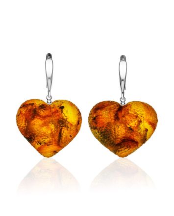 Textured Amber Heart Earrings, image 