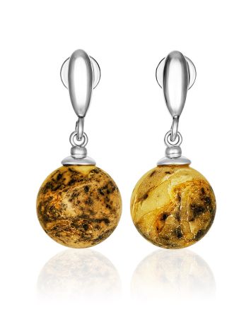 Stylish Drop Earrings With Textured Amber, image 