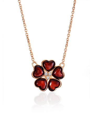 Floral Motif Chain Necklace With Amber, image 