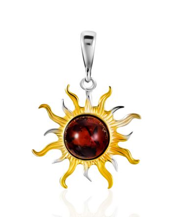 Sun Motif Bicolor Pendant With Amber, image 