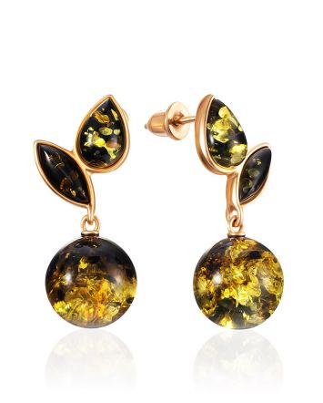 Chic Green Amber Apple Earrings, image 
