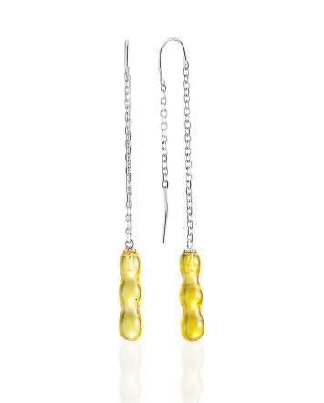 Elegant Chain Earrings With Natural Amber, image 