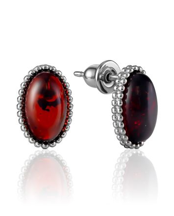 Chic Dark Amber Stud Earrings, image 