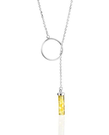 Designer Y-Necklace With Amber Bar Pendant, image 