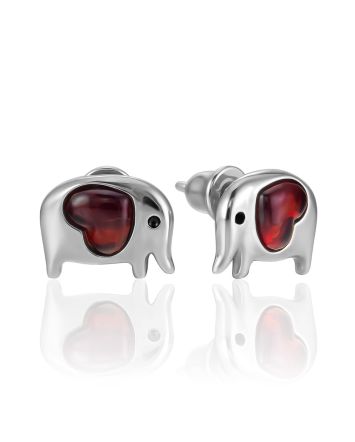 Cute Elephant Motif Earrings With Amber, image 