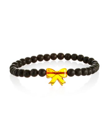 Chic Amber Beaded Bracelet With Lustrous Bow For Kids, image 