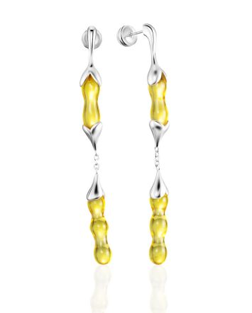 Lustrous Lemon Amber Earrings, image 
