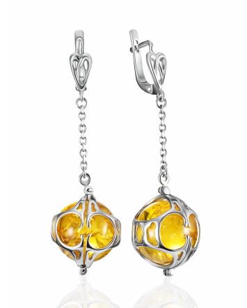 Classy Chain Earrings With Amber Balls, image 