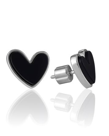 Black Amber Heart Earrings, image 