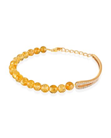 Chic Gilded Bracelet With Amber Beads And Crystals, image 