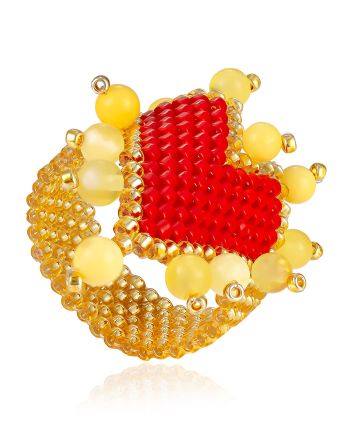 Ultra Chic Beaded Heart Ring With Amber, Ring Size: 9 / 19, image 