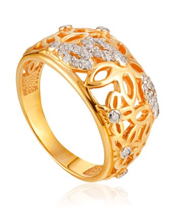 Stunning Floral Motif Ring With Crystals, Ring Size: 6 / 16.5, image 