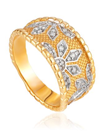 Chic Floral Motif Ring With Crystals, Ring Size: 7 / 17.5, image 