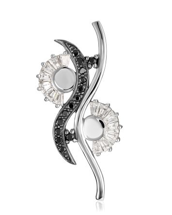 Floral Design Pendant With Black And White Crystals, image 